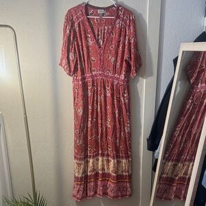 Knox Rose Burgundy and Cream Boho Maxi Dress